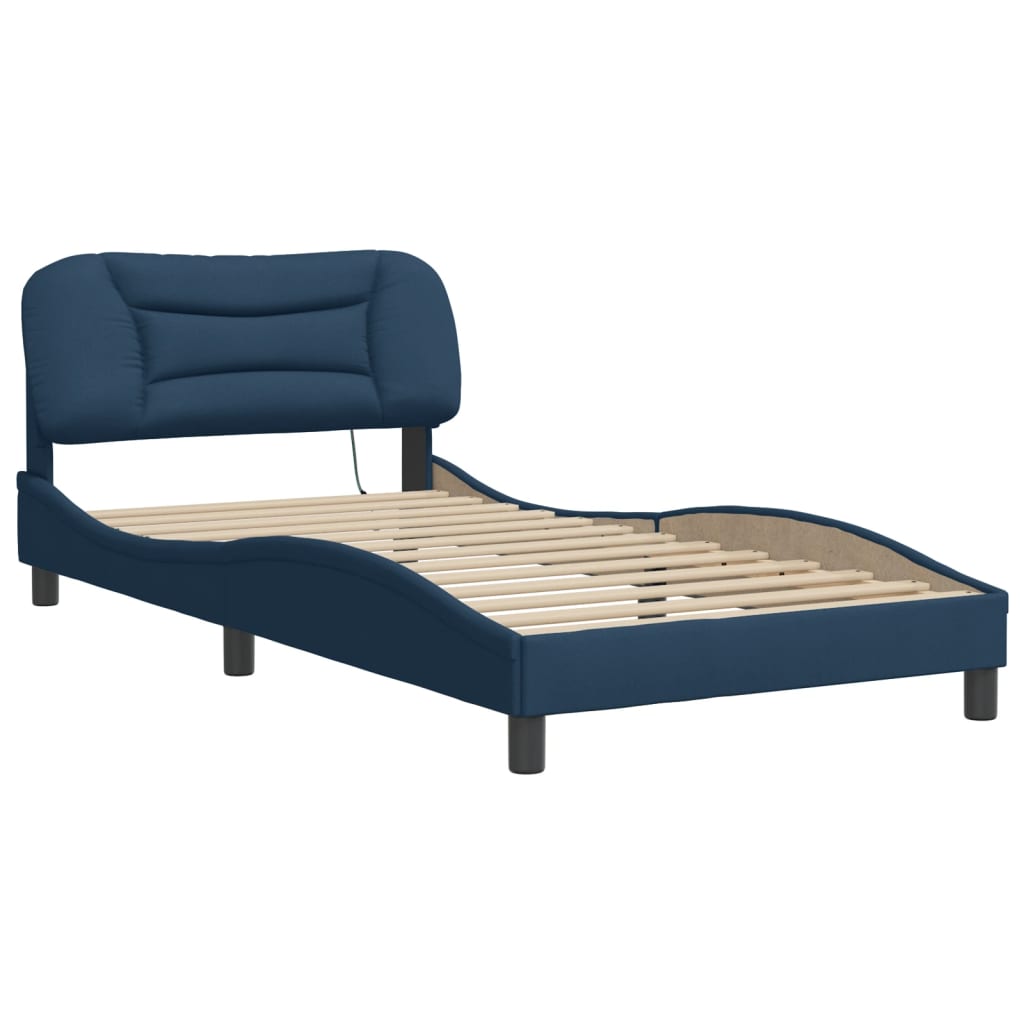 Cadre de lit avec LED sans matelas "Hvar" Bleu 100x200 cm tissu