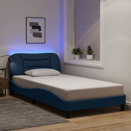 Cadre de lit avec LED sans matelas "Hvar" Bleu 100x200 cm tissu