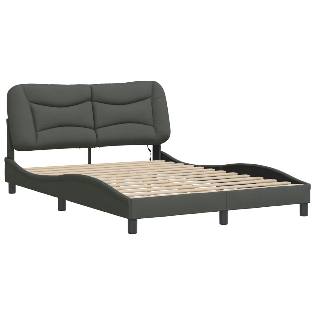 Bettgestell mit LED ohne Matratze "Hvar" Dunkelgrau 140x190 cm Stoff