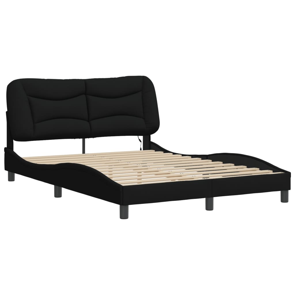 Bettgestell mit LED ohne Matratze "Hvar" Schwarz 140x190 cm Stoff