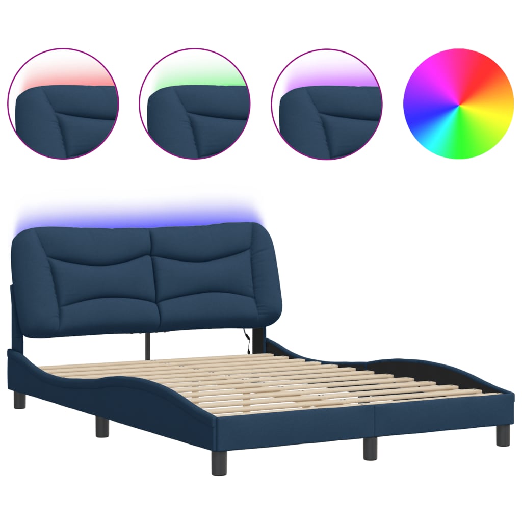 Bettgestell mit LED ohne Matratze "Hvar" Blau 140x190 cm Stoff