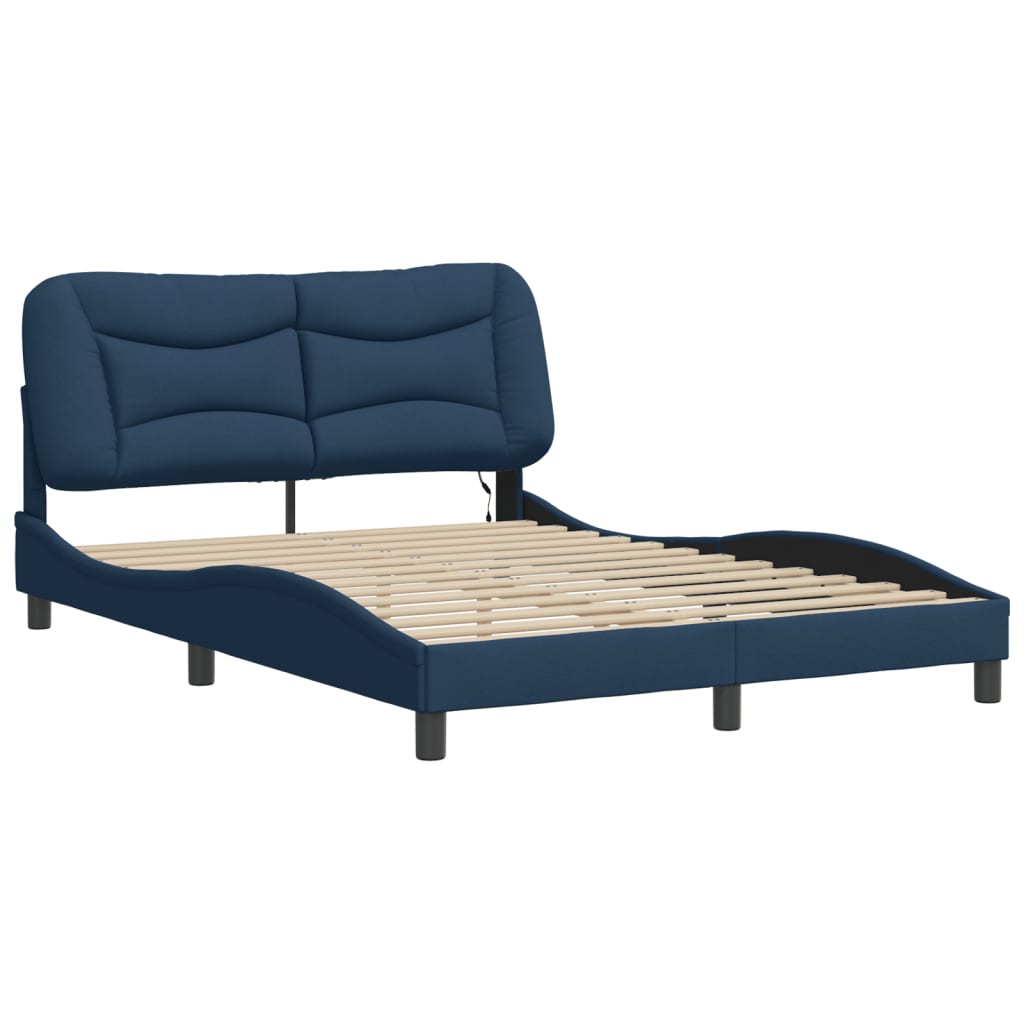 Bettgestell mit LED ohne Matratze "Hvar" Blau 140x190 cm Stoff