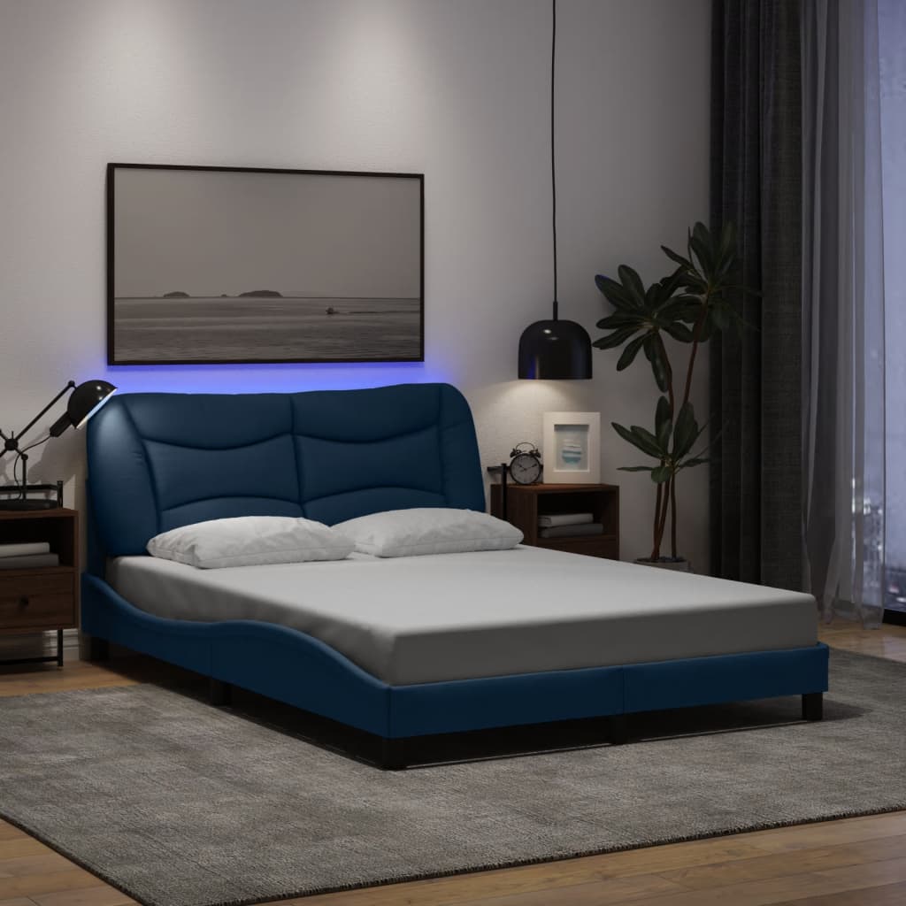 Bettgestell mit LED ohne Matratze "Hvar" Blau 140x190 cm Stoff