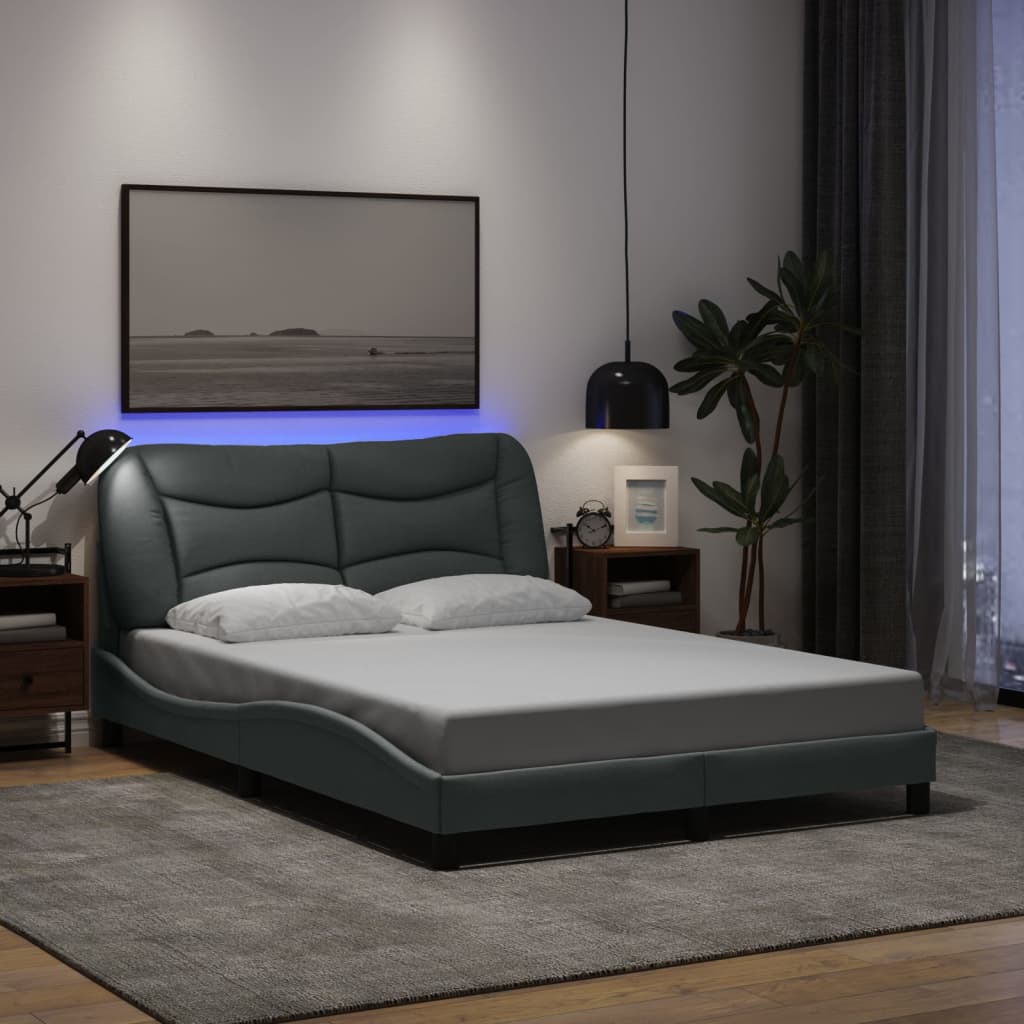 Bettgestell mit LED ohne Matratze "Hvar" Hellgrau 140x200 cm Stoff