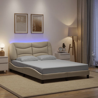 Bettgestell mit LED ohne Matratze "Hvar" Creme 140x200 cm Stoff
