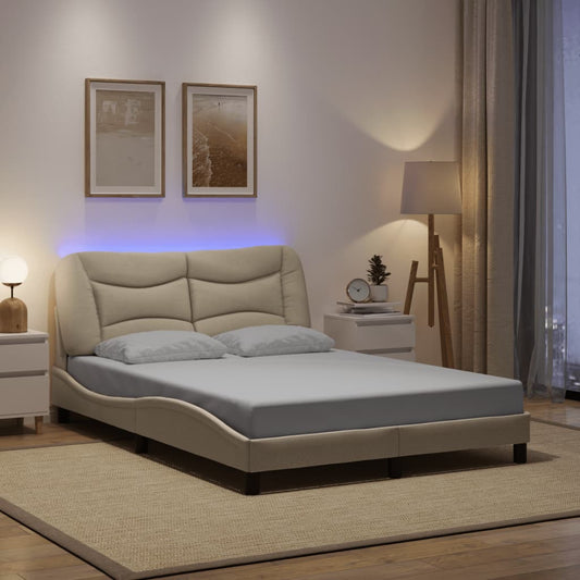 Bettgestell mit LED ohne Matratze "Hvar" Creme 140x200 cm Stoff