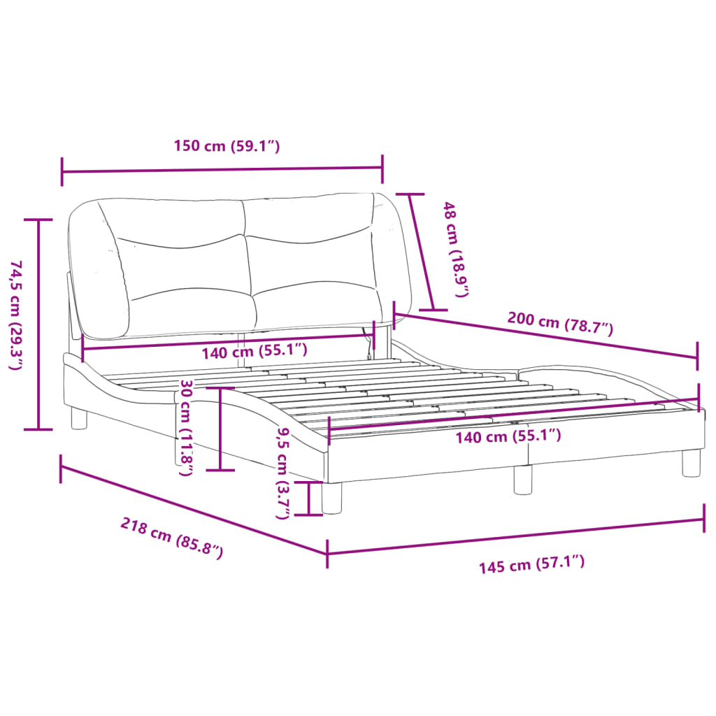 Bettgestell mit LED ohne Matratze "Hvar" Blau 140x200 cm Stoff