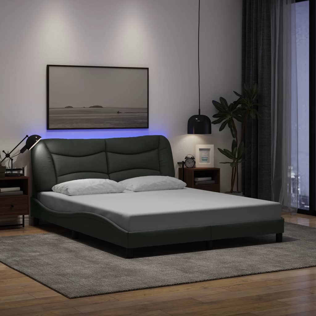 Bettgestell mit LED ohne Matratze "Hvar" Dunkelgrau 160x200 cm Stoff