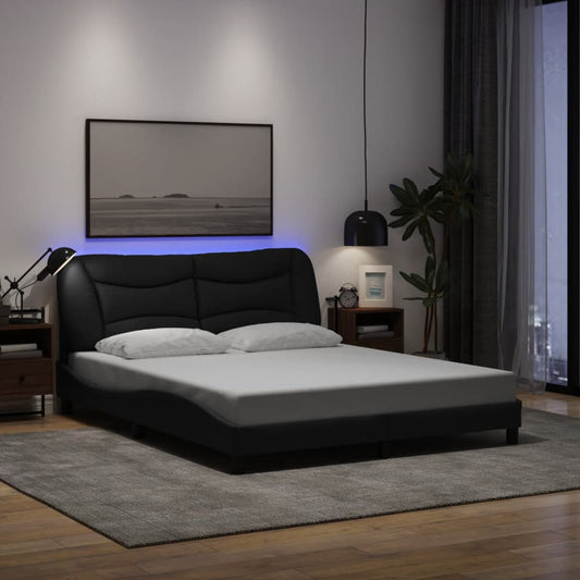 Bettgestell mit LED ohne Matratze "Hvar" Schwarz 160x200 cm Stoff