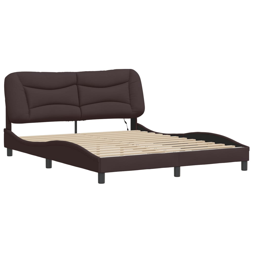 Bed frame with LED without mattress dark brown 160x200 cm fabric