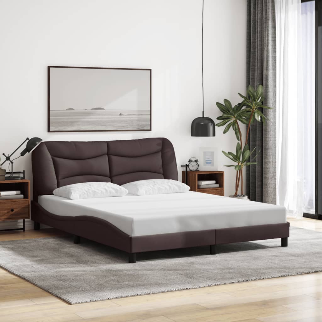 Bed frame with LED without mattress dark brown 160x200 cm fabric