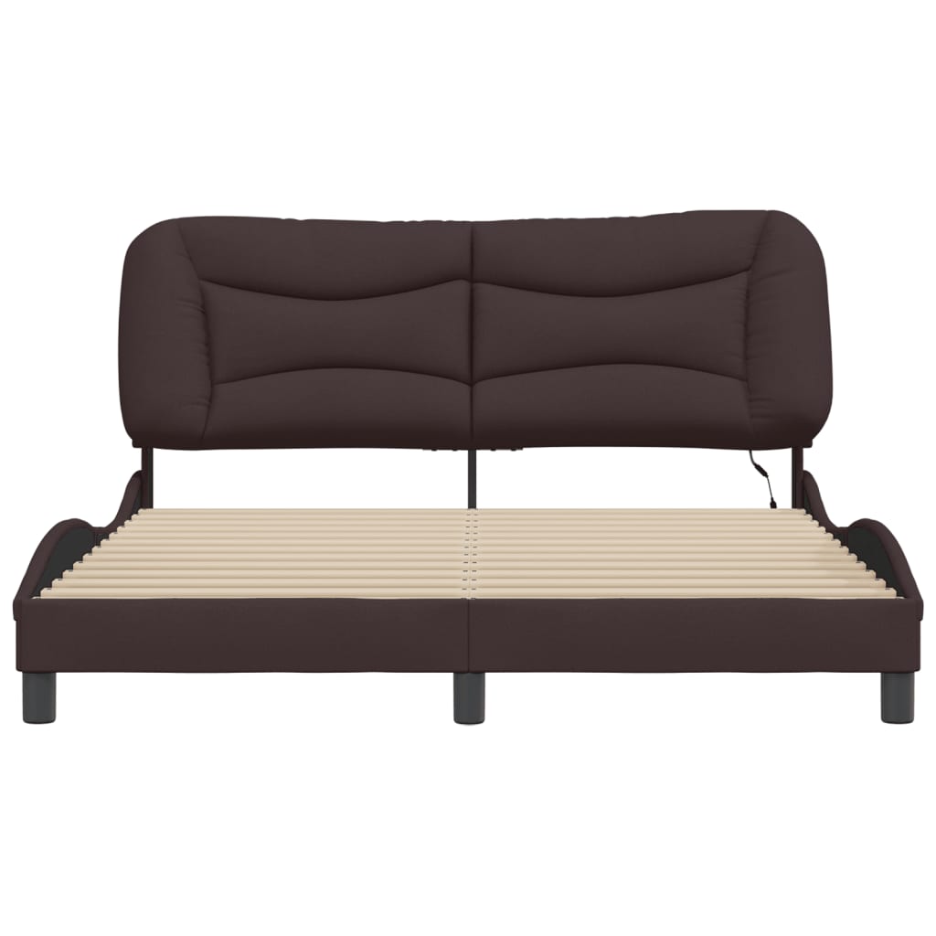 Bed frame with LED without mattress dark brown 160x200 cm fabric