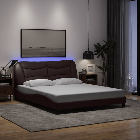 Cadre de lit avec LED sans matelas "Hvar" marron foncé 160x200 cm tissu