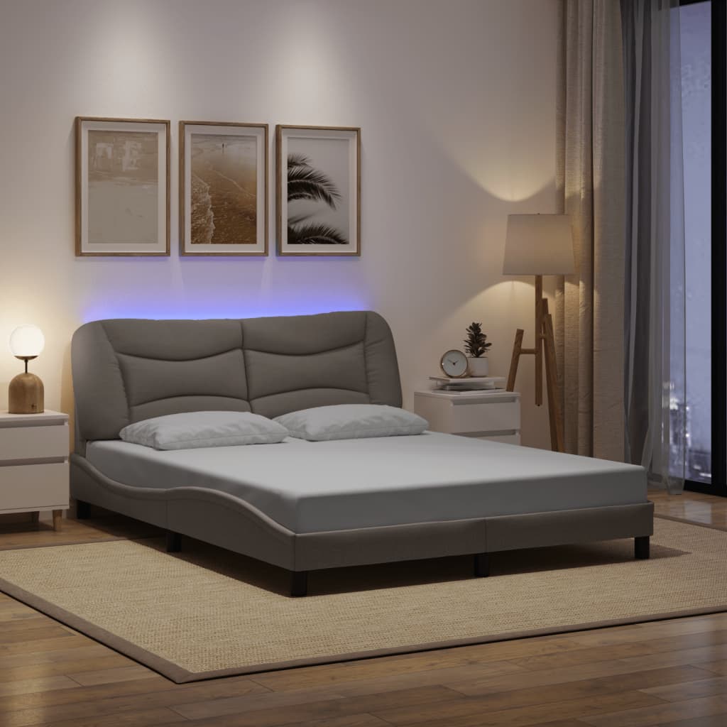 Bettgestell mit LED ohne Matratze "Hvar" Taupe 160x200 cm Stoff