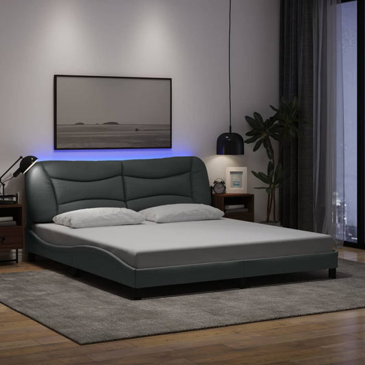 Bettgestell mit LED ohne Matratze "Hvar" Hellgrau 180x200 cm Stoff