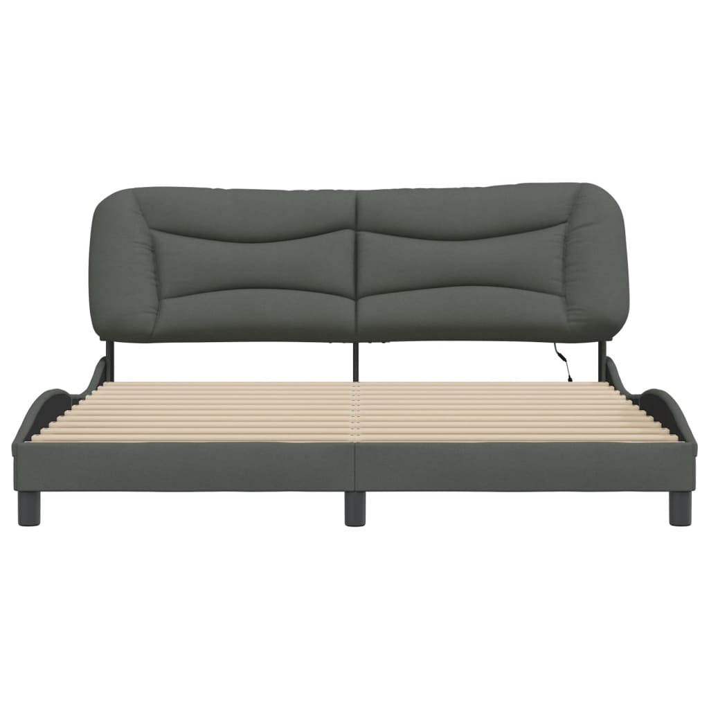 Bettgestell mit LED ohne Matratze "Hvar" Dunkelgrau 180x200 cm Stoff