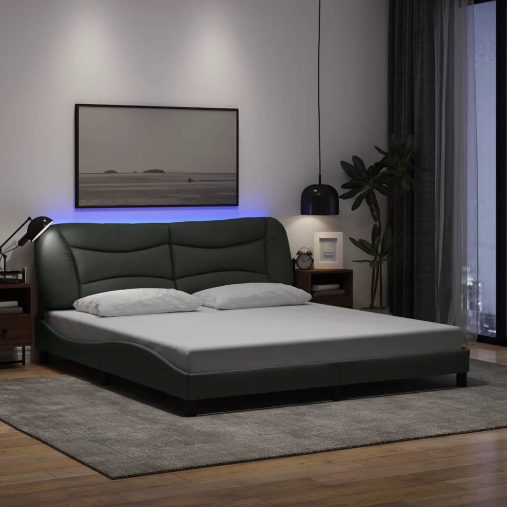 Bettgestell mit LED ohne Matratze "Hvar" Dunkelgrau 180x200 cm Stoff