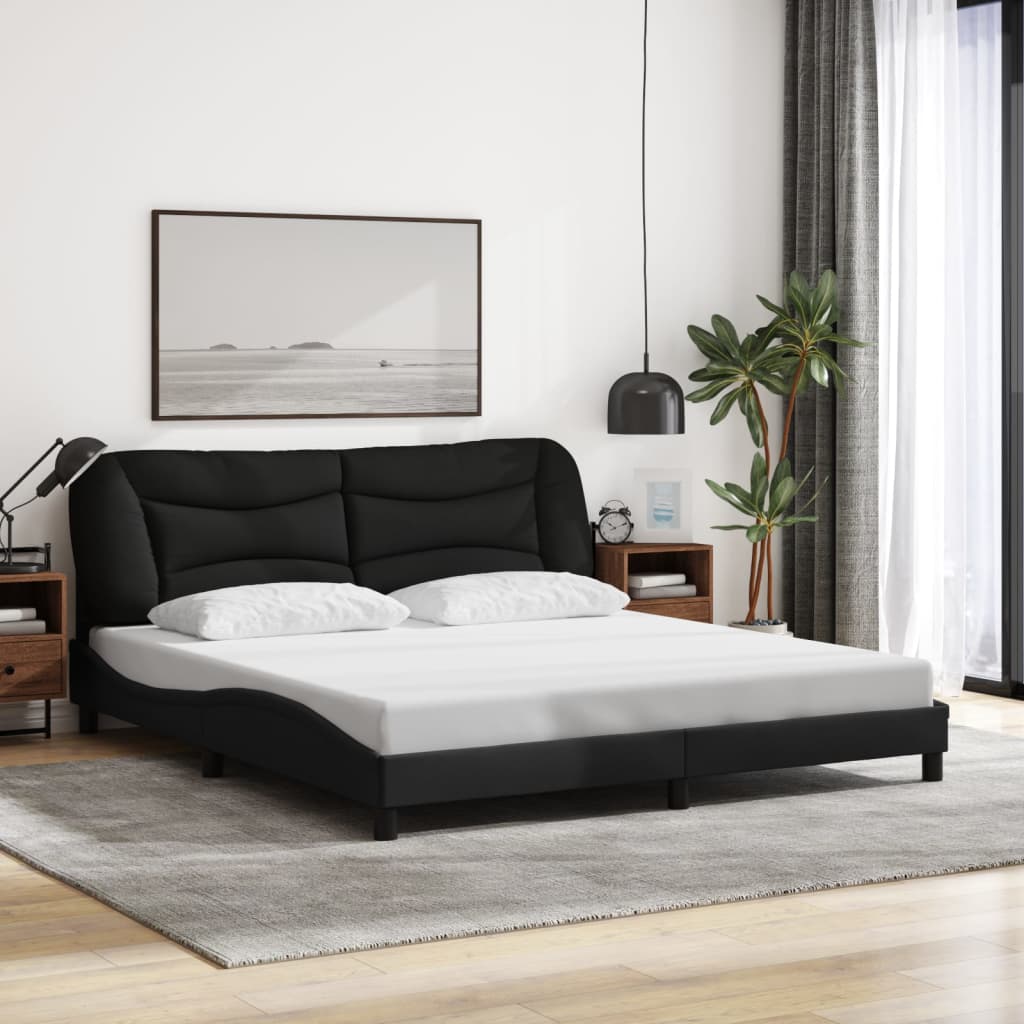 Bettgestell mit LED ohne Matratze "Hvar" Schwarz 180x200 cm Stoff