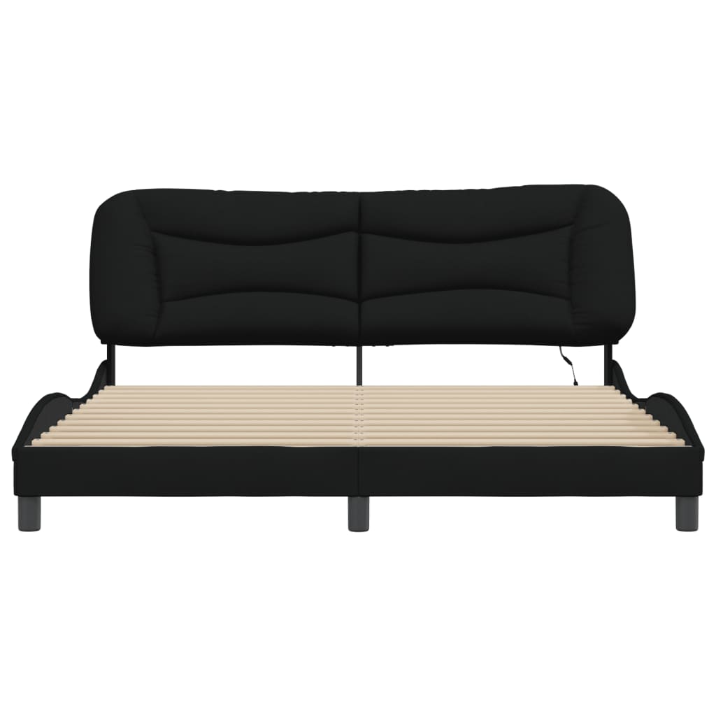 Bettgestell mit LED ohne Matratze "Hvar" Schwarz 180x200 cm Stoff