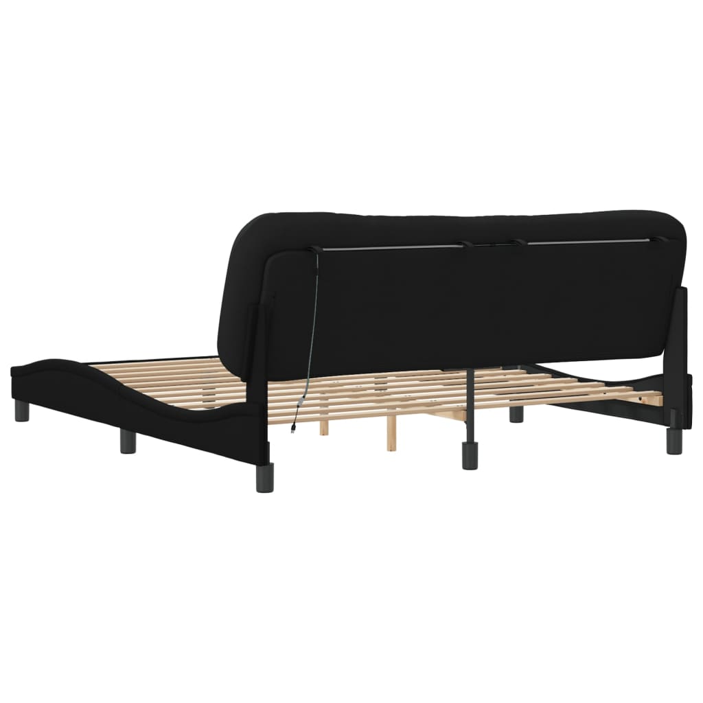 Bettgestell mit LED ohne Matratze "Hvar" Schwarz 180x200 cm Stoff