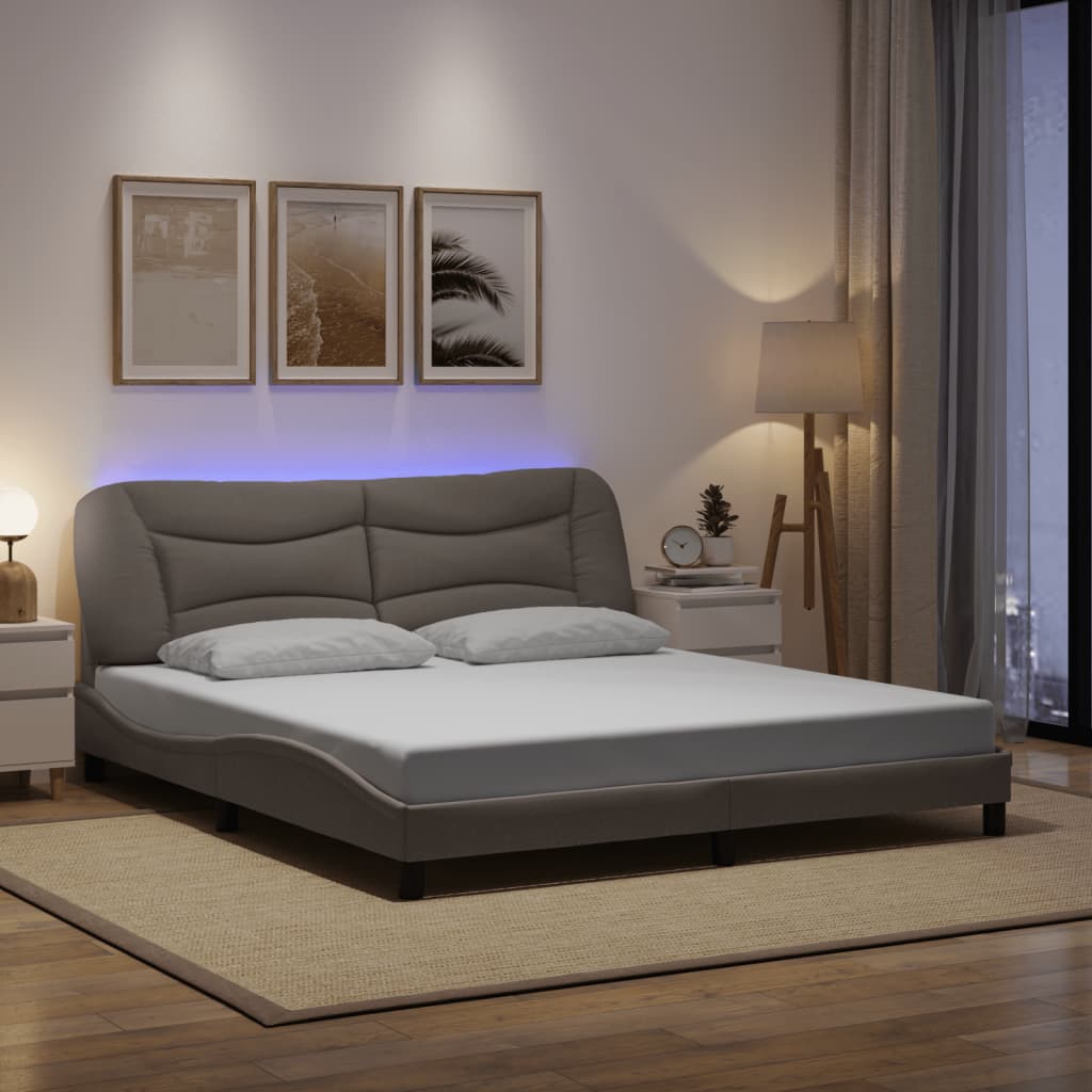 Bettgestell mit LED ohne Matratze "Hvar" Taupe 180x200 cm Stoff