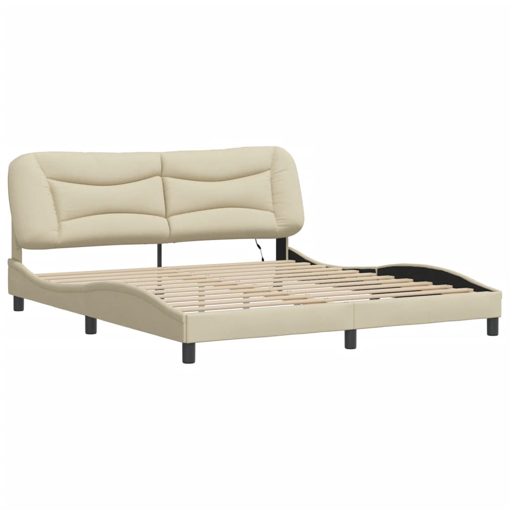 Bettgestell mit LED ohne Matratze "Hvar" Creme 180x200 cm Stoff