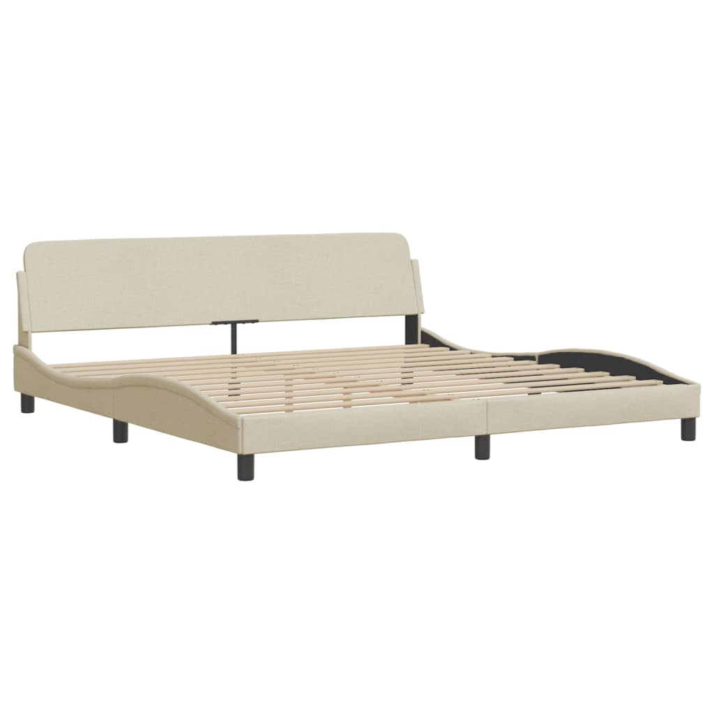 Bed frame with LED without mattress cream 200x200 cm fabric