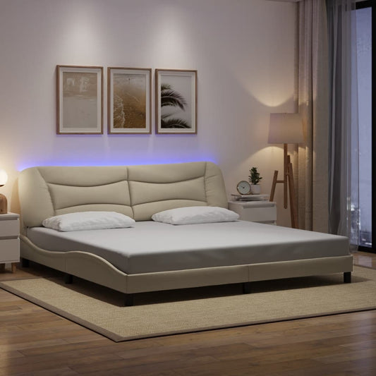 Cadre de lit avec LED sans matelas "Hvar" crème 200x200 cm tissu