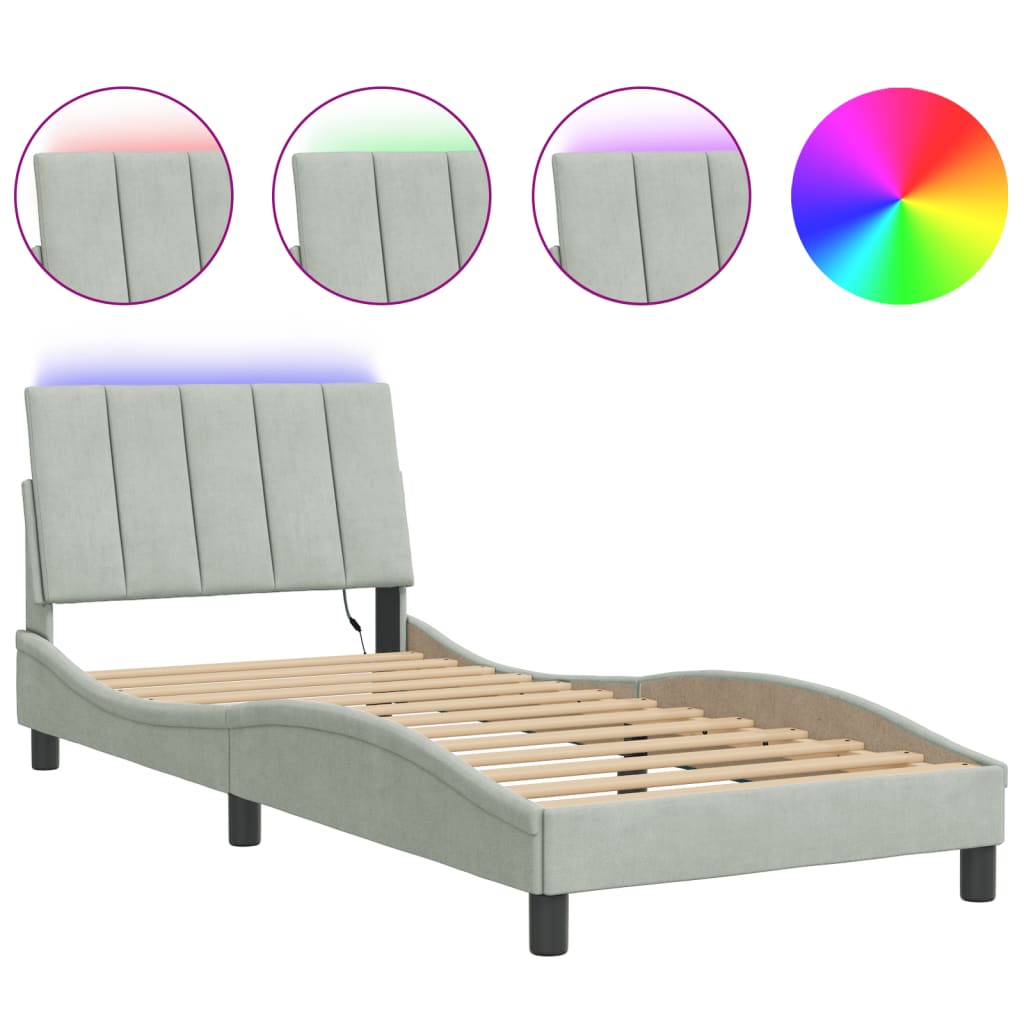 Bettgestell mit LED ohne Matratze "Hanko" Hellgrau 80x200 cm Samt