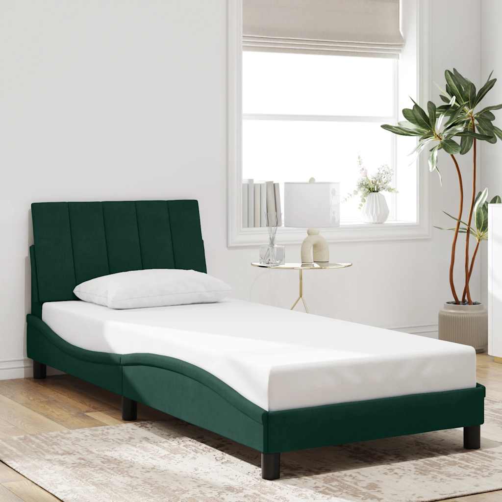 Bettgestell mit LED ohne Matratze "Hanko" Dunkelgrün 80x200 cm Samt