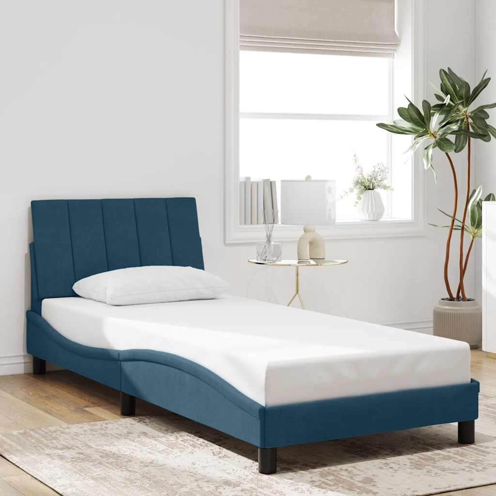 Bettgestell mit LED ohne Matratze "Hanko" Blau 80x200 cm Samt
