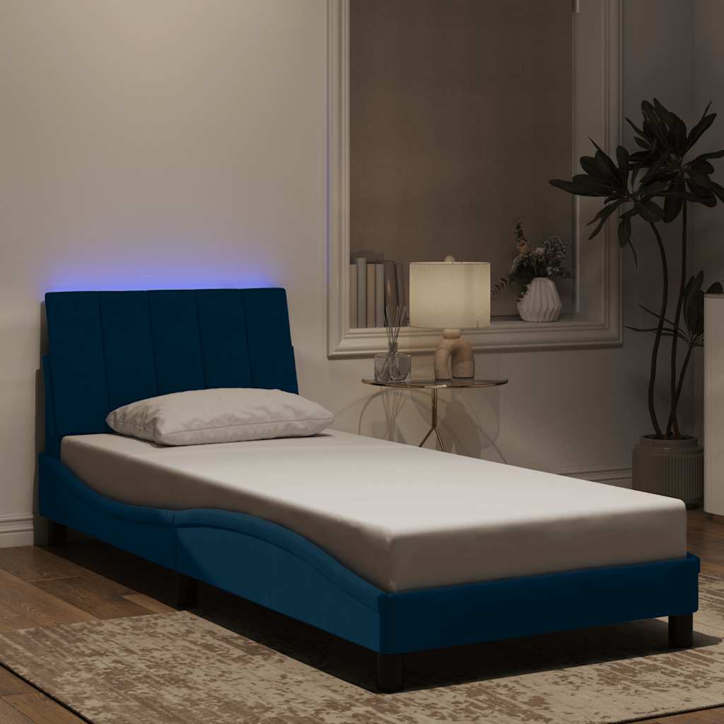 Bettgestell mit LED ohne Matratze "Hanko" Blau 80x200 cm Samt