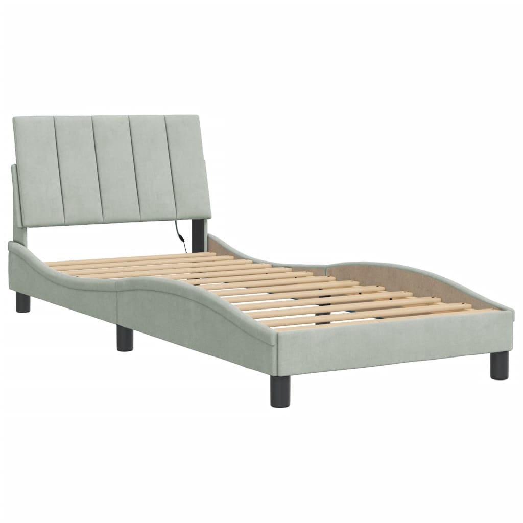 Bettgestell mit LED ohne Matratze "Hanko" Hellgrau 90x190 cm Samt