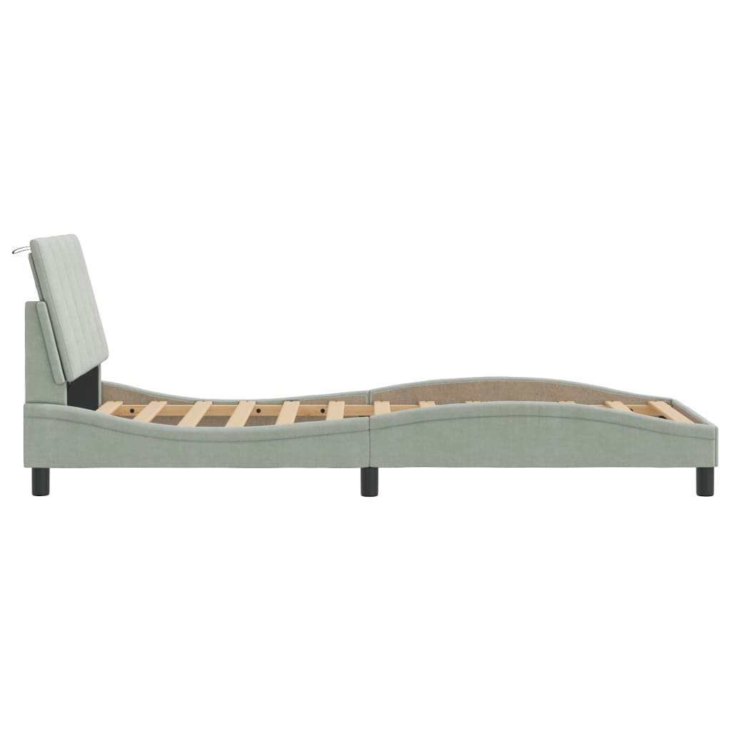 Bettgestell mit LED ohne Matratze "Hanko" Hellgrau 90x190 cm Samt