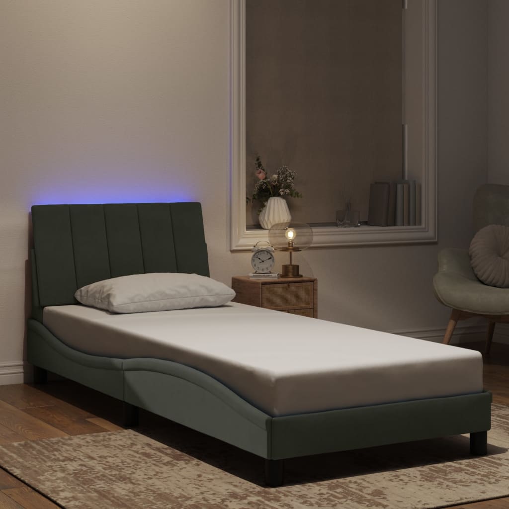 Bettgestell mit LED ohne Matratze "Hanko" Hellgrau 90x190 cm Samt