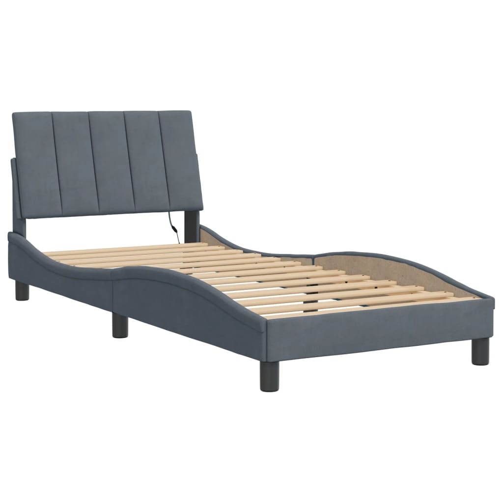 Bettgestell mit LED ohne Matratze "Hanko" Dunkelgrau 90x190 cm Samt