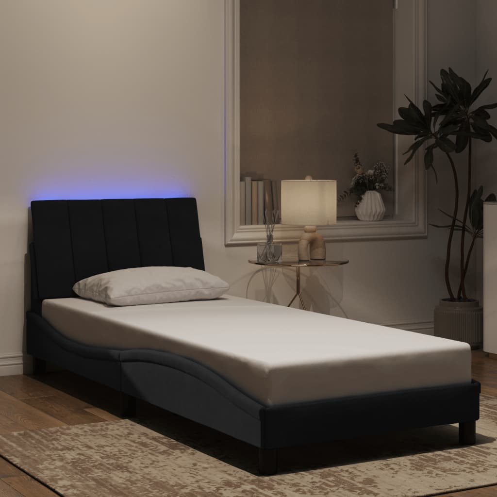 Bettgestell mit LED ohne Matratze "Hanko" Schwarz 90x190 cm Samt