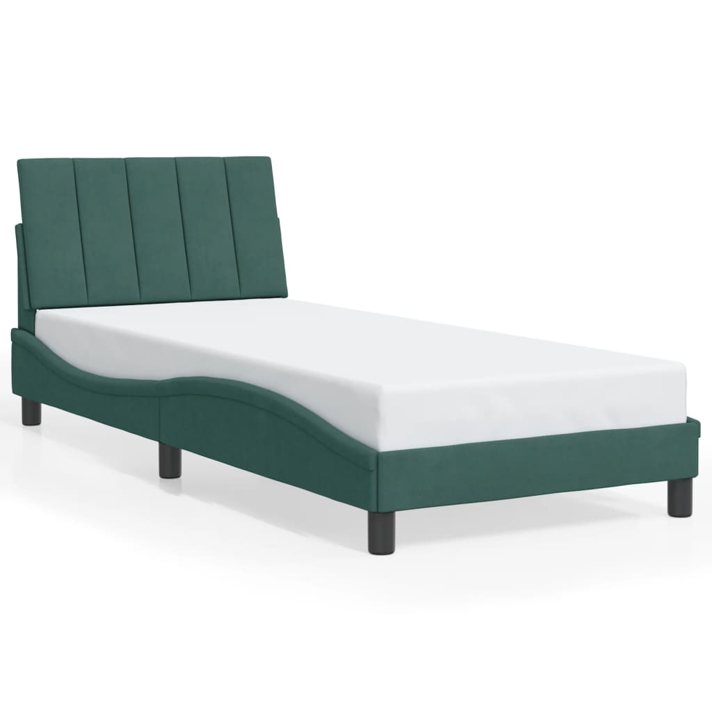 Bed frame with LED lights dark green 90x190 cm velvet