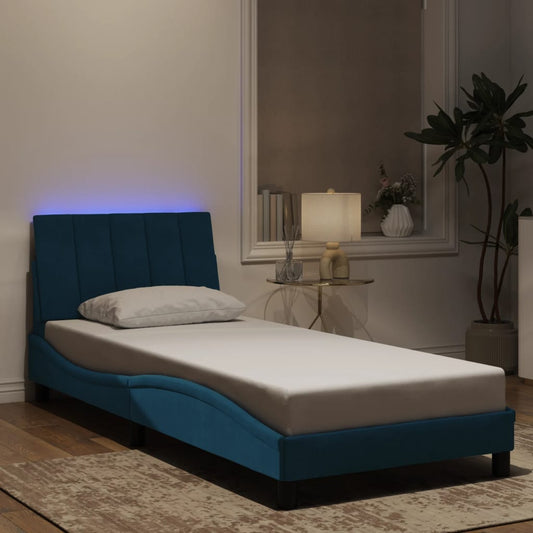 Cadre de lit avec LED sans matelas « Hanko » Bleu 90x190 cm Velours
