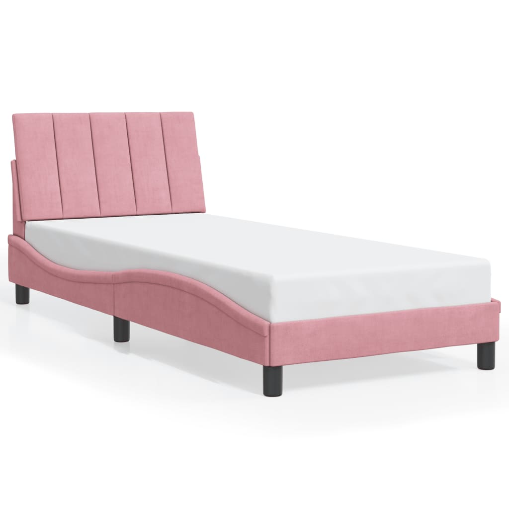 Bettgestell mit LED ohne Matratze "Hanko" Rosa 90x190 cm Samt