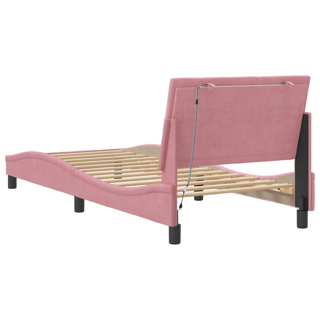 Bettgestell mit LED ohne Matratze "Hanko" Rosa 90x190 cm Samt