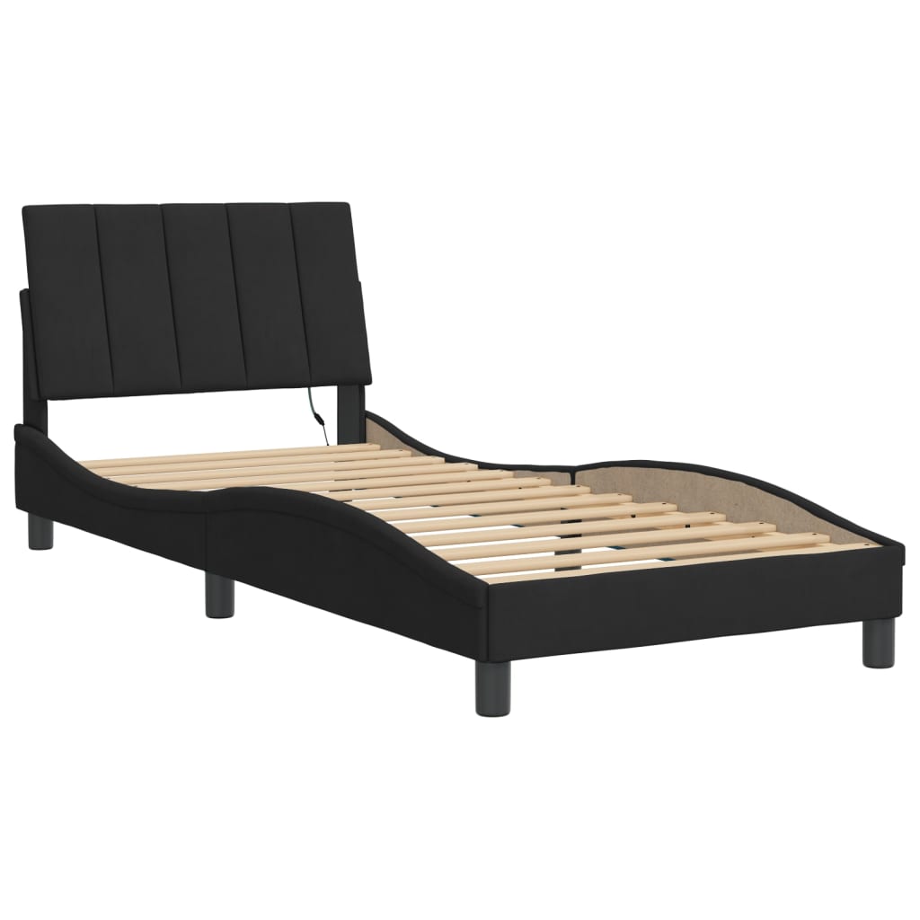 Bettgestell mit LED ohne Matratze "Hanko" Schwarz 90x200 cm Samt