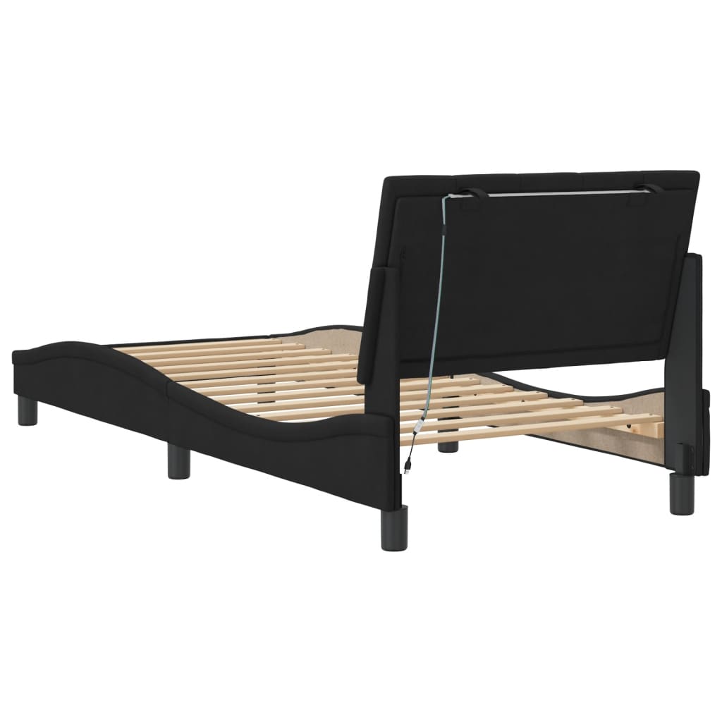 Bettgestell mit LED ohne Matratze "Hanko" Schwarz 90x200 cm Samt