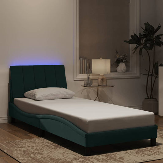 Cadre de lit avec LED sans matelas "Hanko" vert foncé 90x200 cm velours