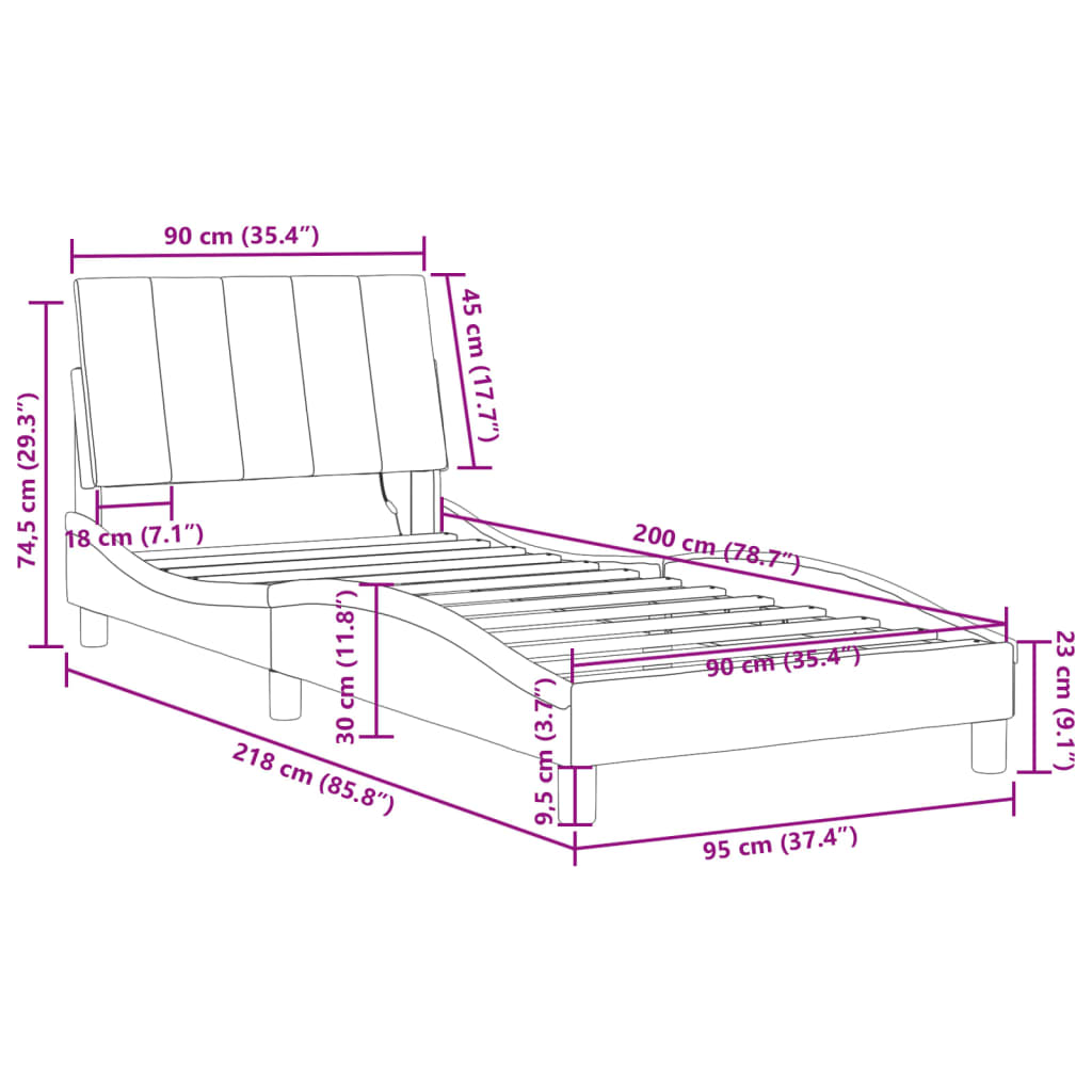 Bettgestell mit LED ohne Matratze "Hanko" Rosa 90x200 cm Samt