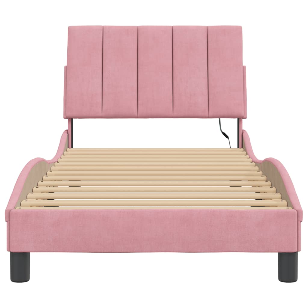 Bettgestell mit LED ohne Matratze "Hanko" Rosa 90x200 cm Samt