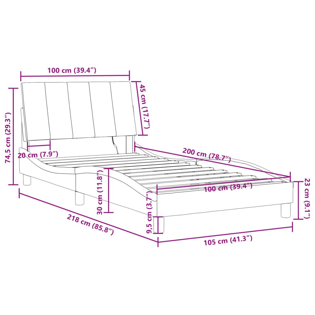Bettgestell mit LED ohne Matratze "Hanko" Hellgrau 100x200 cm Samt