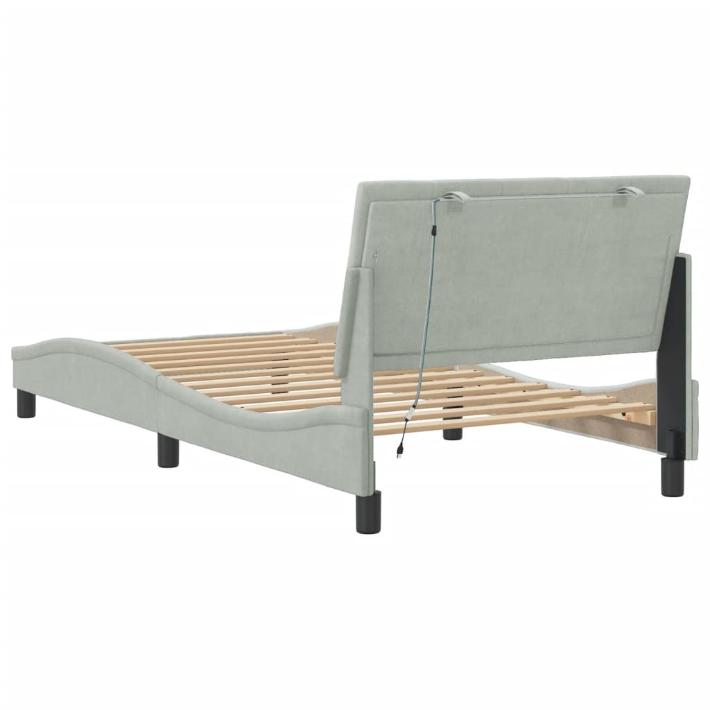 Bettgestell mit LED ohne Matratze "Hanko" Hellgrau 100x200 cm Samt