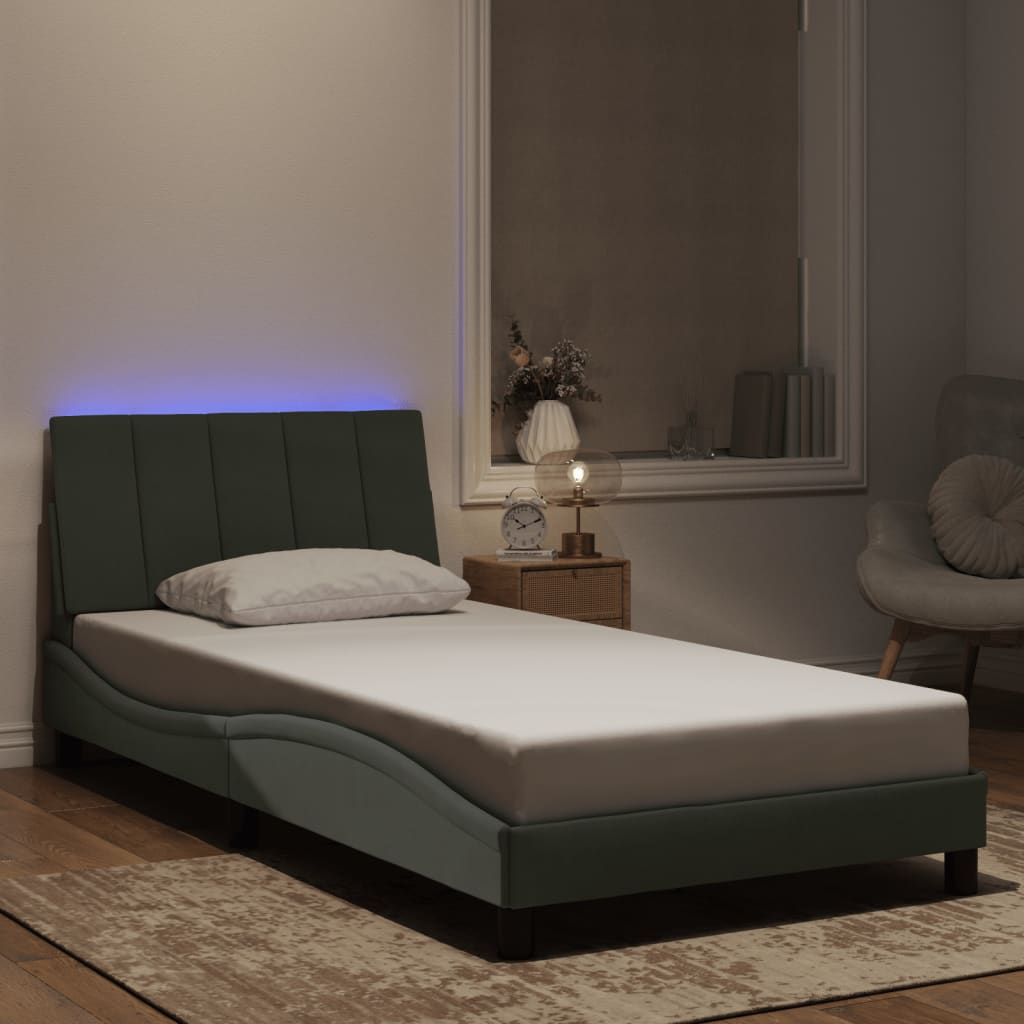 Bettgestell mit LED ohne Matratze "Hanko" Hellgrau 100x200 cm Samt