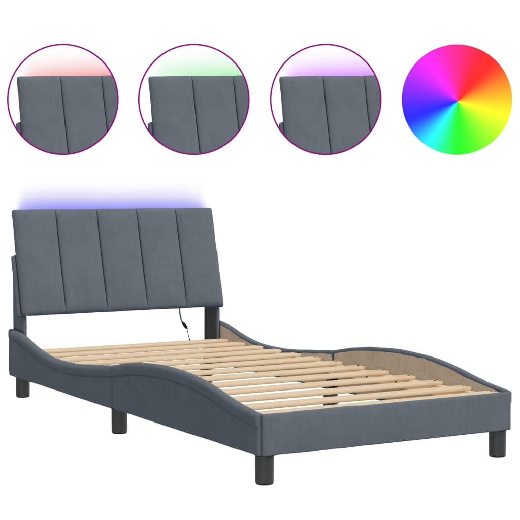 Bettgestell mit LED ohne Matratze "Hanko" Dunkelgrau 100x200 cm Samt